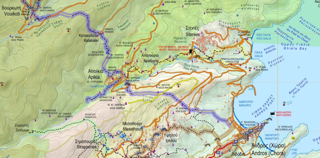 Χάρτης μονοπάτι 2 - 2a στην Άνδρο
